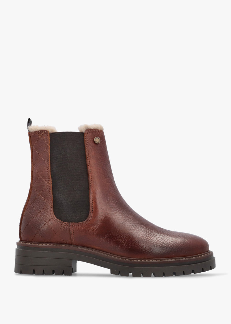 Barbour Evie Brown Leather Faux-Fur Chelsea Boots