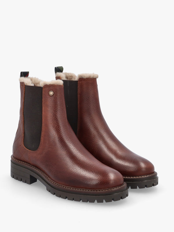 Barbour Evie Brown Leather Faux-Fur Chelsea Boots
