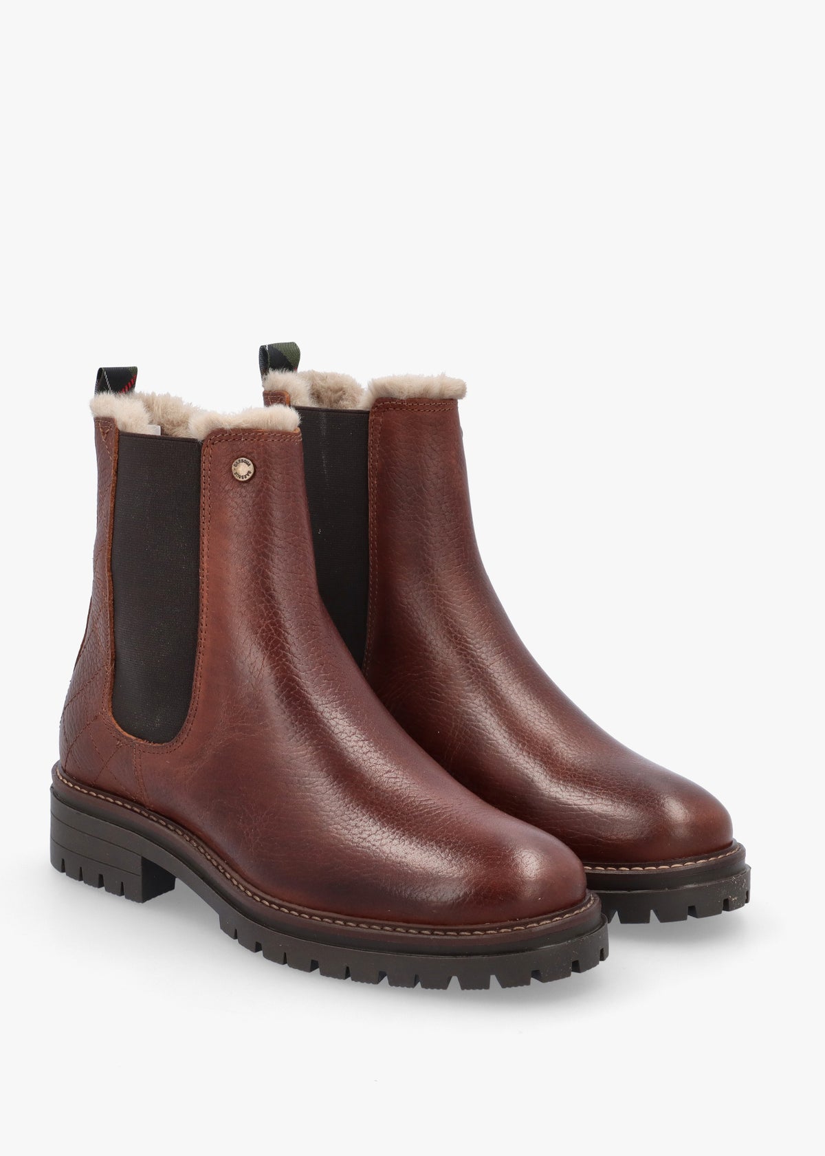 Barbour Evie Brown Leather Faux-Fur Chelsea Boots