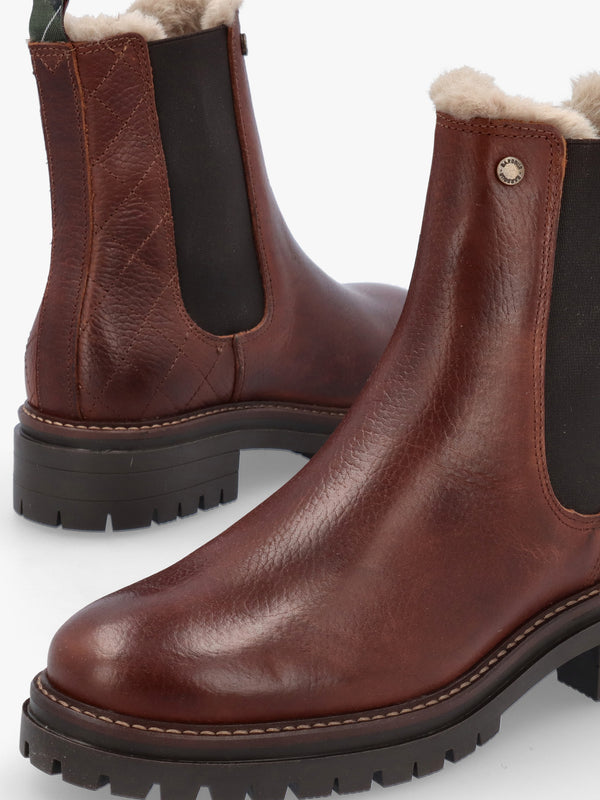 Barbour Evie Brown Leather Faux-Fur Chelsea Boots