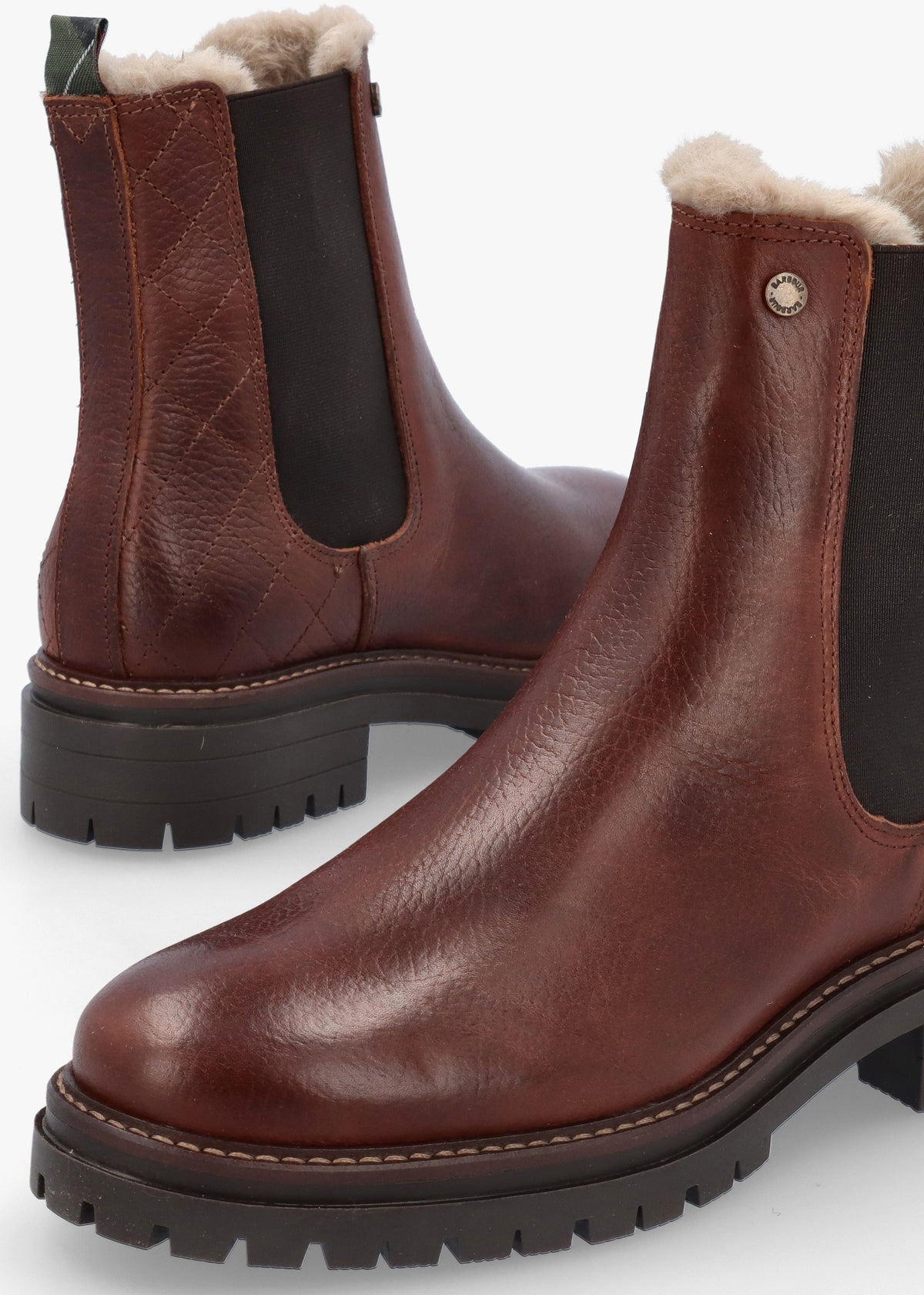 Barbour Evie Brown Leather Faux-Fur Chelsea Boots