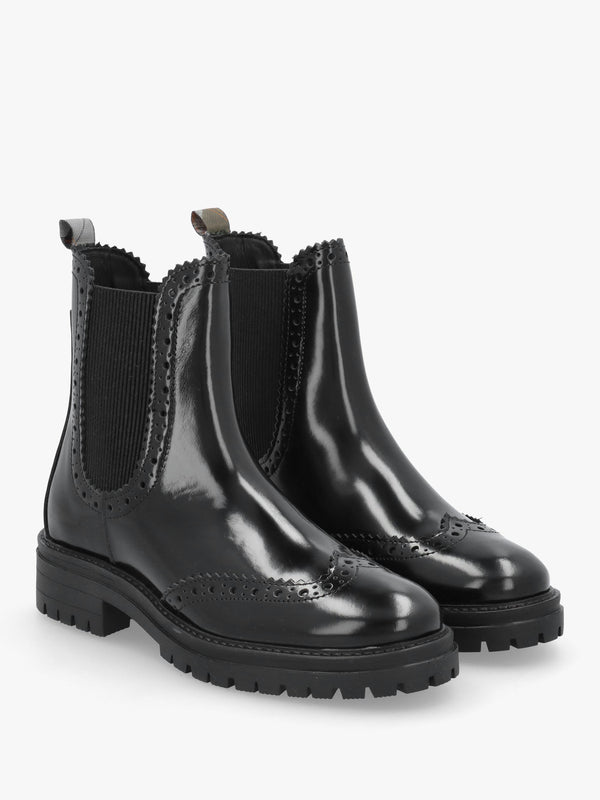Barbour Fawne Black Leather Chelsea Boots