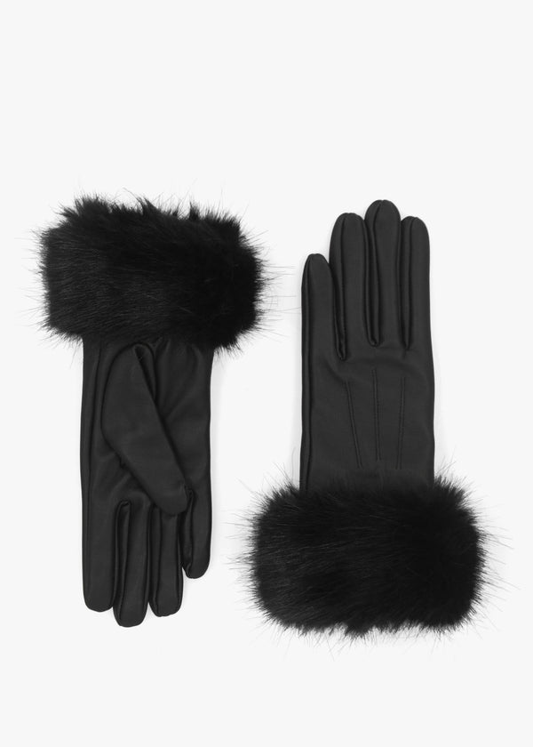 Barbour Faux-Fur Black Leather Driving Gloves