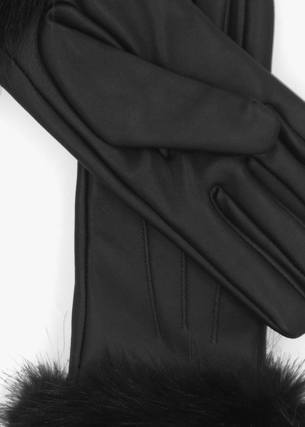 Barbour Faux-Fur Black Leather Driving Gloves