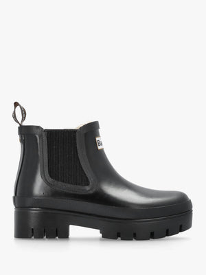 Halton Black Gloss Faux-Fur Lined Ankle Wellingtons