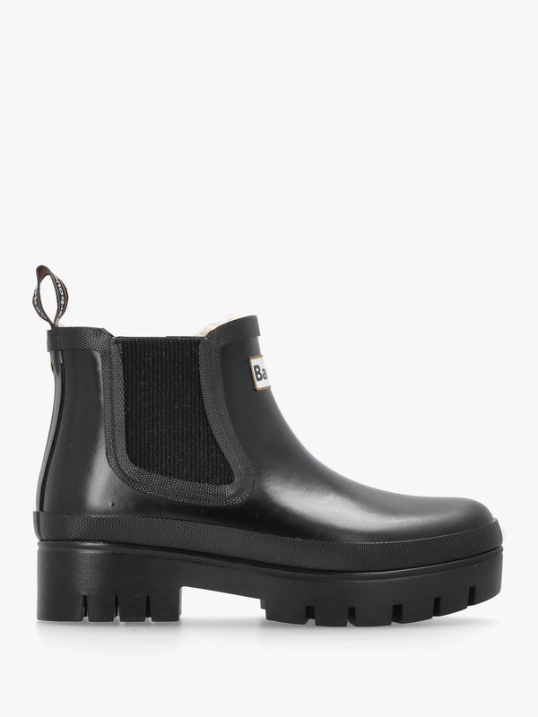 BARBOUR HALTON FAUX FUR WELLY - Black Patent