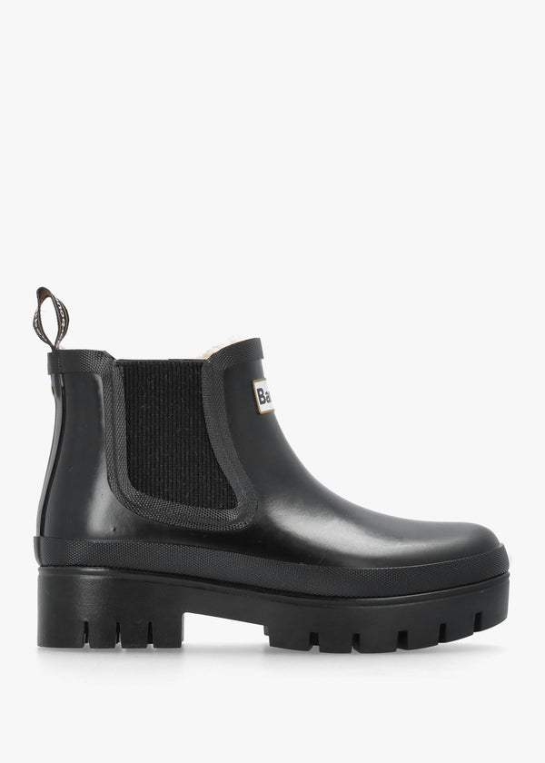 Halton Black Gloss Faux-Fur Lined Ankle Wellingtons