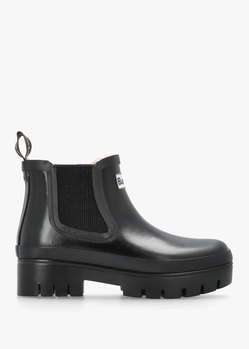 Halton Black Gloss Faux-Fur Lined Ankle Wellingtons