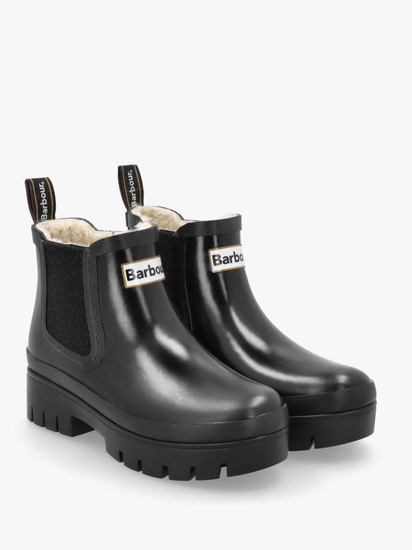 BARBOUR HALTON FAUX FUR WELLY - Black Patent