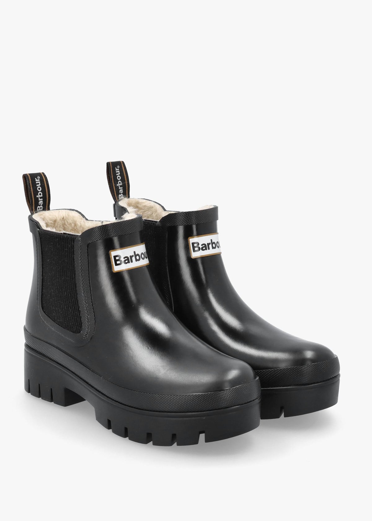 BARBOUR HALTON FAUX FUR WELLY - Black Patent