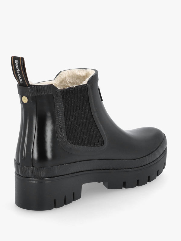 BARBOUR HALTON FAUX FUR WELLY - Black Patent