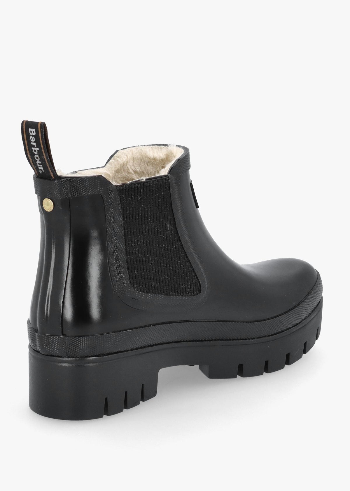 BARBOUR HALTON FAUX FUR WELLY - Black Patent