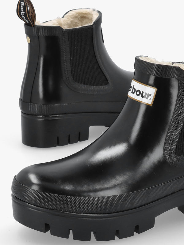 BARBOUR HALTON FAUX FUR WELLY - Black Patent