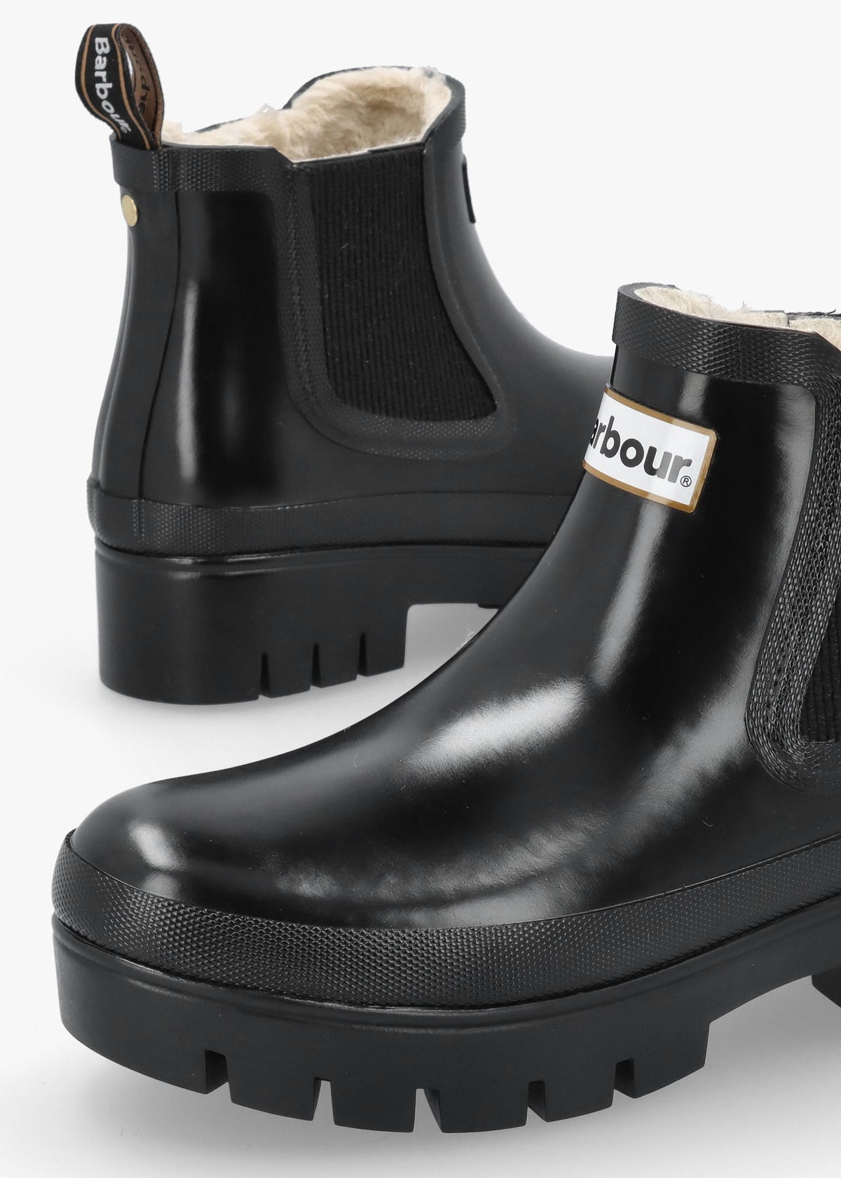 BARBOUR HALTON FAUX FUR WELLY - Black Patent