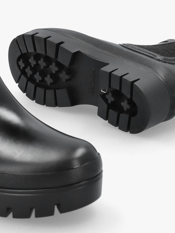 BARBOUR HALTON FAUX FUR WELLY - Black Patent