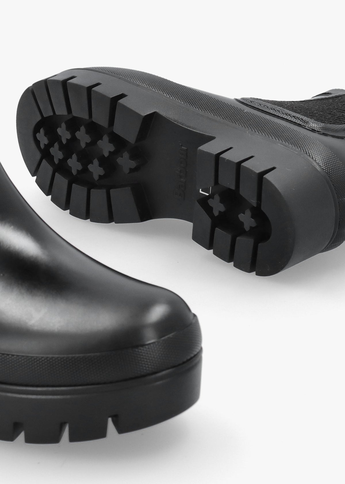 BARBOUR HALTON FAUX FUR WELLY - Black Patent