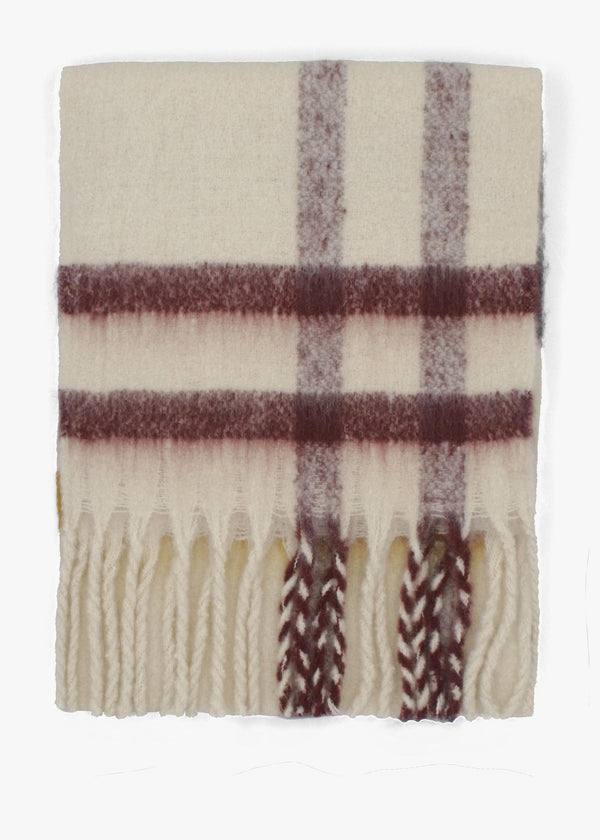 Barbour Isla Ecru Muted Tartan Bouclé Scarf