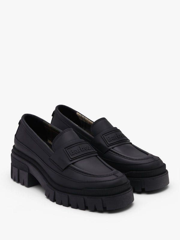 Barbour Sara Black Leather Chunky Loafers