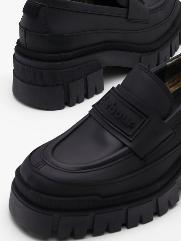 Barbour Sara Black Leather Chunky Loafers