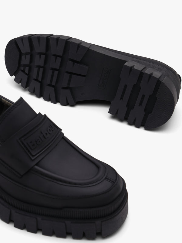 Barbour Sara Black Leather Chunky Loafers