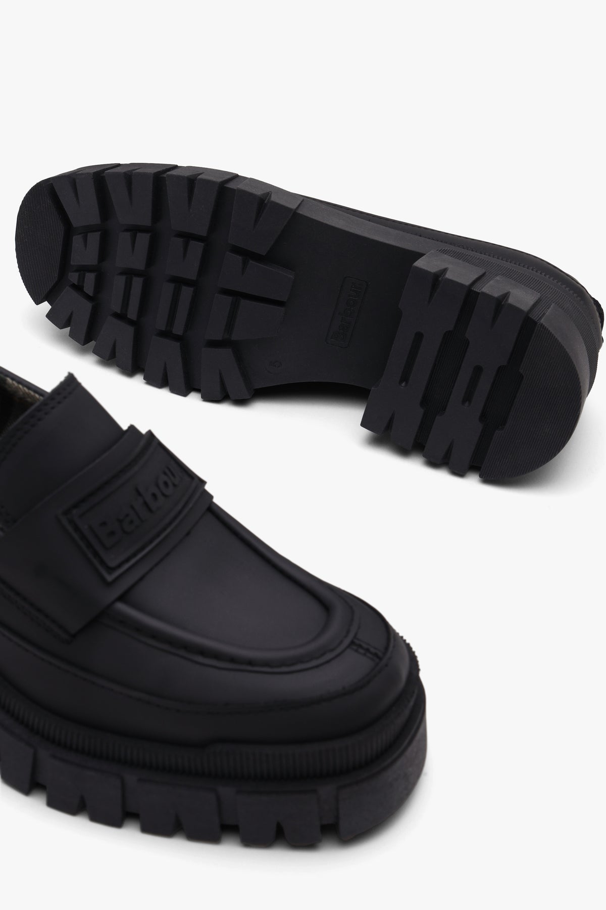 Barbour Sara Black Leather Chunky Loafers
