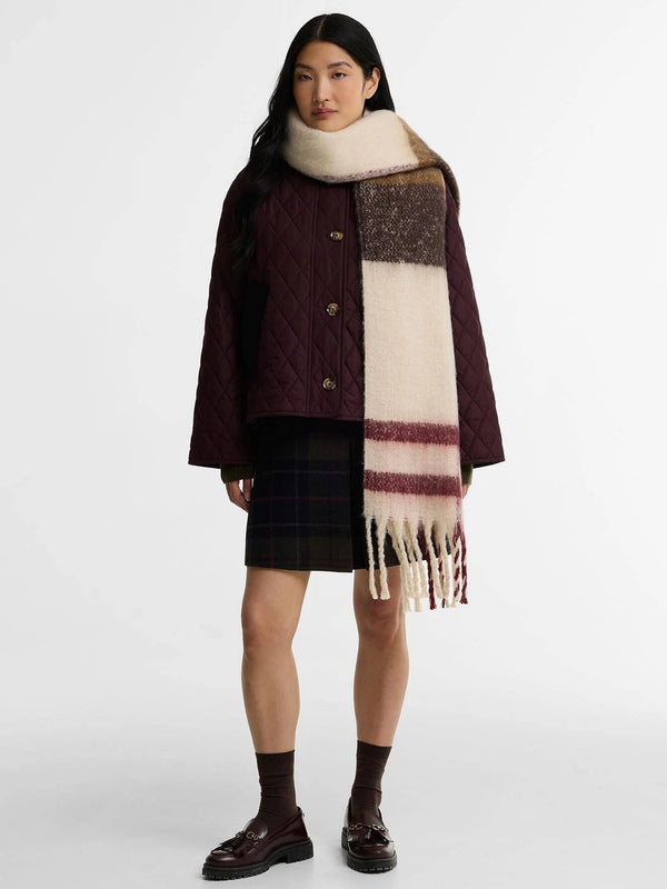 Barbour Isla Ecru Muted Tartan Bouclé Scarf