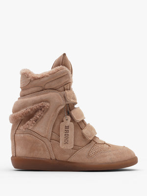 Bronx JAE-YY Beige Suede Shearling High Top Wedge Trainers