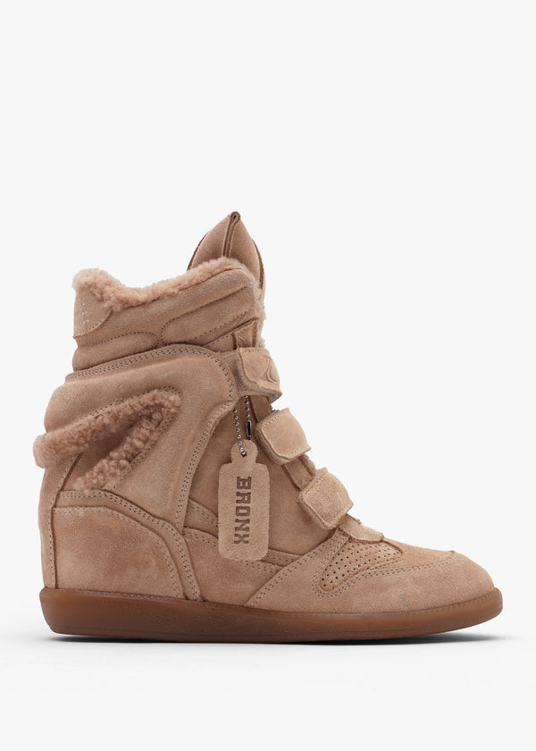 Bronx JAE-YY Beige Suede Shearling High Top Wedge Trainers