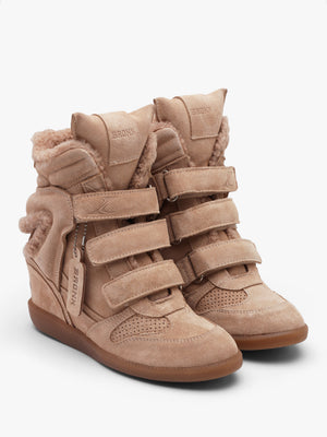 Bronx JAE-YY Beige Suede Shearling High Top Wedge Trainers