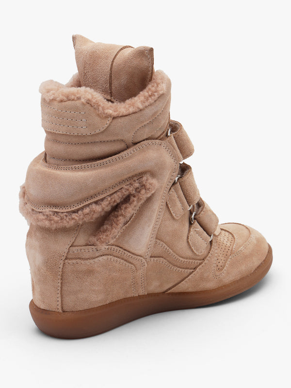 Bronx JAE-YY Beige Suede Shearling High Top Wedge Trainers