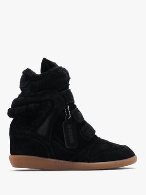 Bronx JAE-YY Black Suede Shearling High Top Wedge Trainers