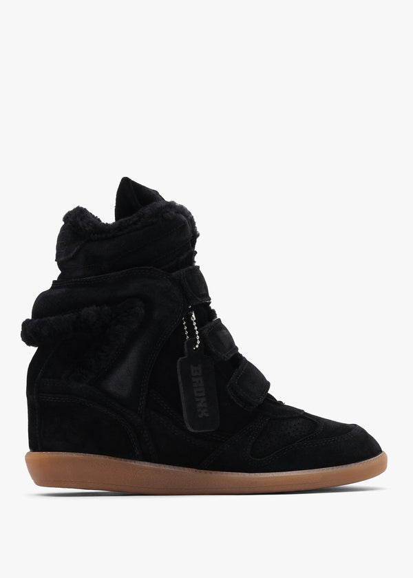Bronx JAE-YY Black Suede Shearling High Top Wedge Trainers