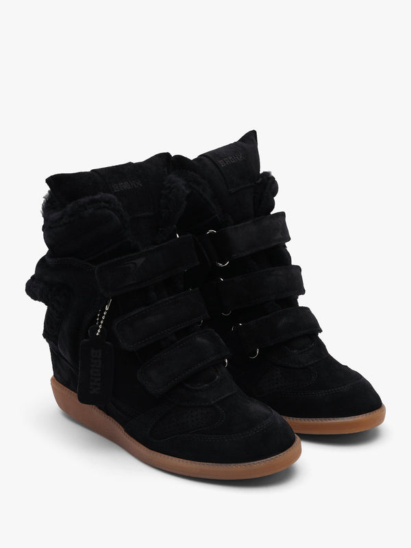 Bronx JAE-YY Black Suede Shearling High Top Wedge Trainers