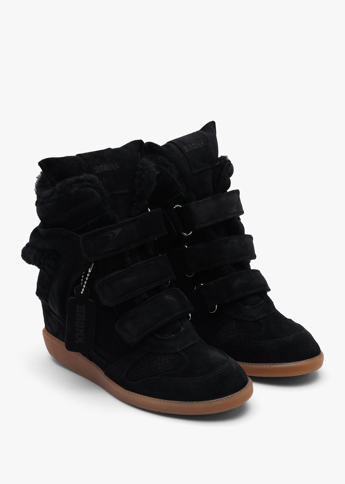 Bronx JAE-YY Black Suede Shearling High Top Wedge Trainers