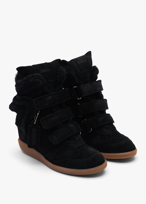 Bronx JAE-YY Black Suede Shearling High Top Wedge Trainers
