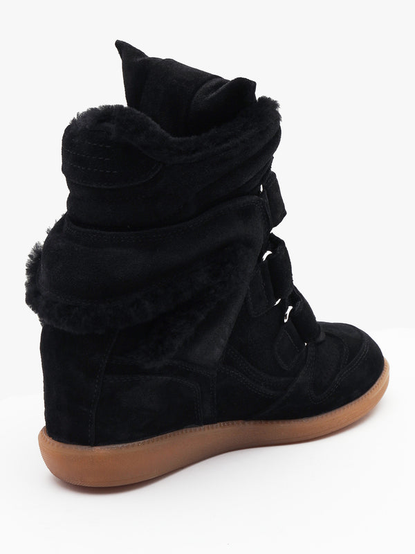Bronx JAE-YY Black Suede Shearling High Top Wedge Trainers