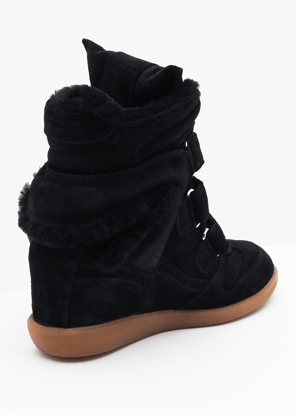 Bronx JAE-YY Black Suede Shearling High Top Wedge Trainers