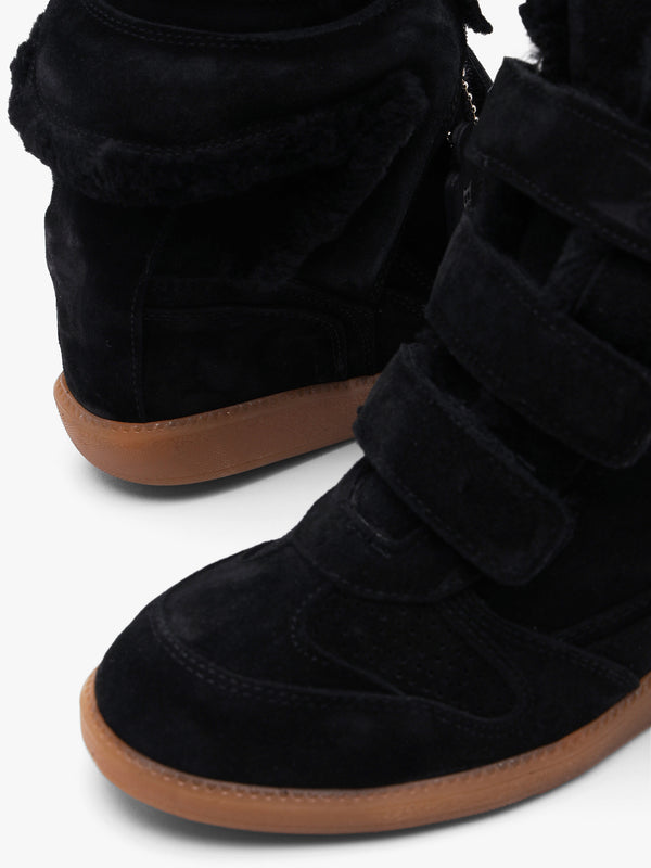 Bronx JAE-YY Black Suede Shearling High Top Wedge Trainers