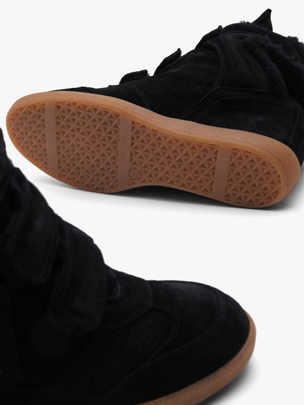 Bronx JAE-YY Black Suede Shearling High Top Wedge Trainers