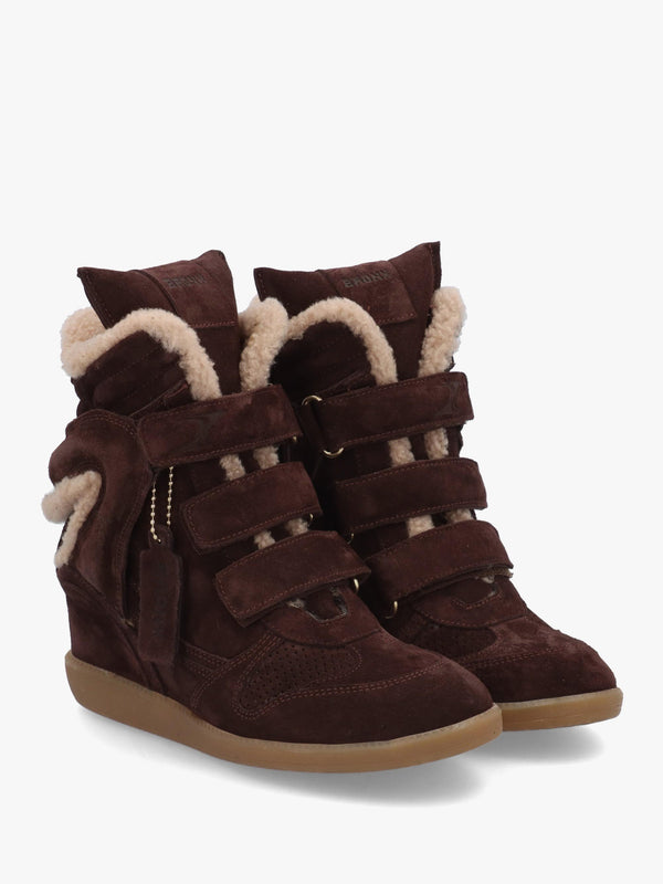 Bronx JAE-YY Brown Suede Shearling High Top Wedge Trainers