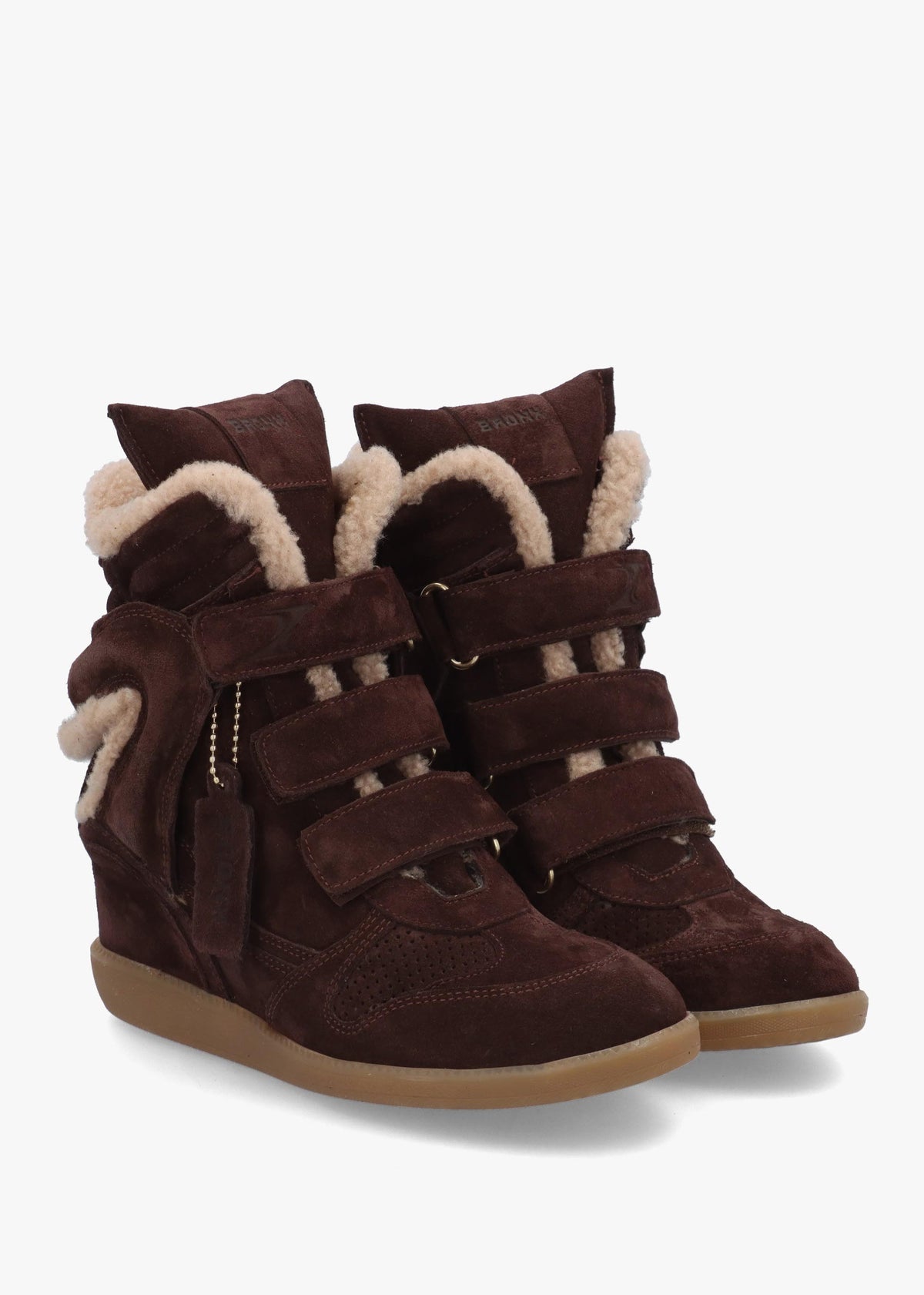 Bronx JAE-YY Brown Suede Shearling High Top Wedge Trainers