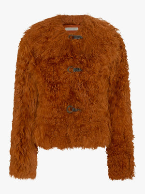 CHARLOTTE SIMONE Clementine Cinnamon Shearling Lambswool Trim Jacket