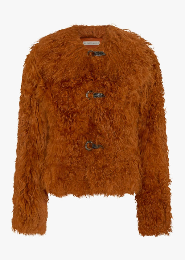 CHARLOTTE SIMONE Clementine Cinnamon Shearling Lambswool Trim Jacket