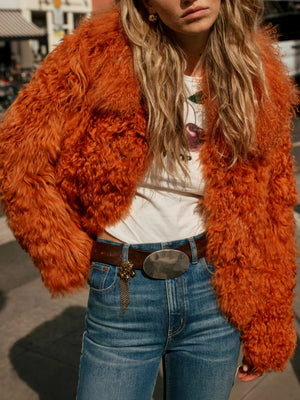 CHARLOTTE SIMONE Clementine Cinnamon Shearling Lambswool Trim Jacket