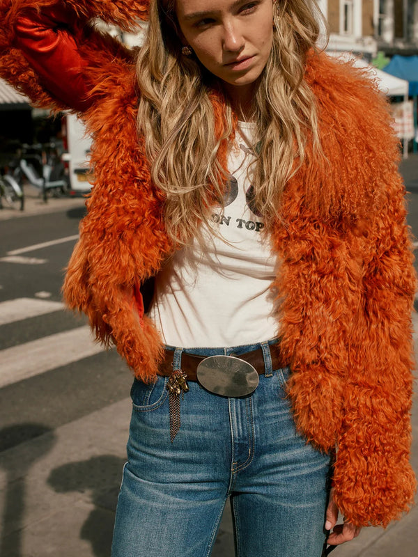 Clementine Cinnamon Shearling Lambswool Trim Jacket