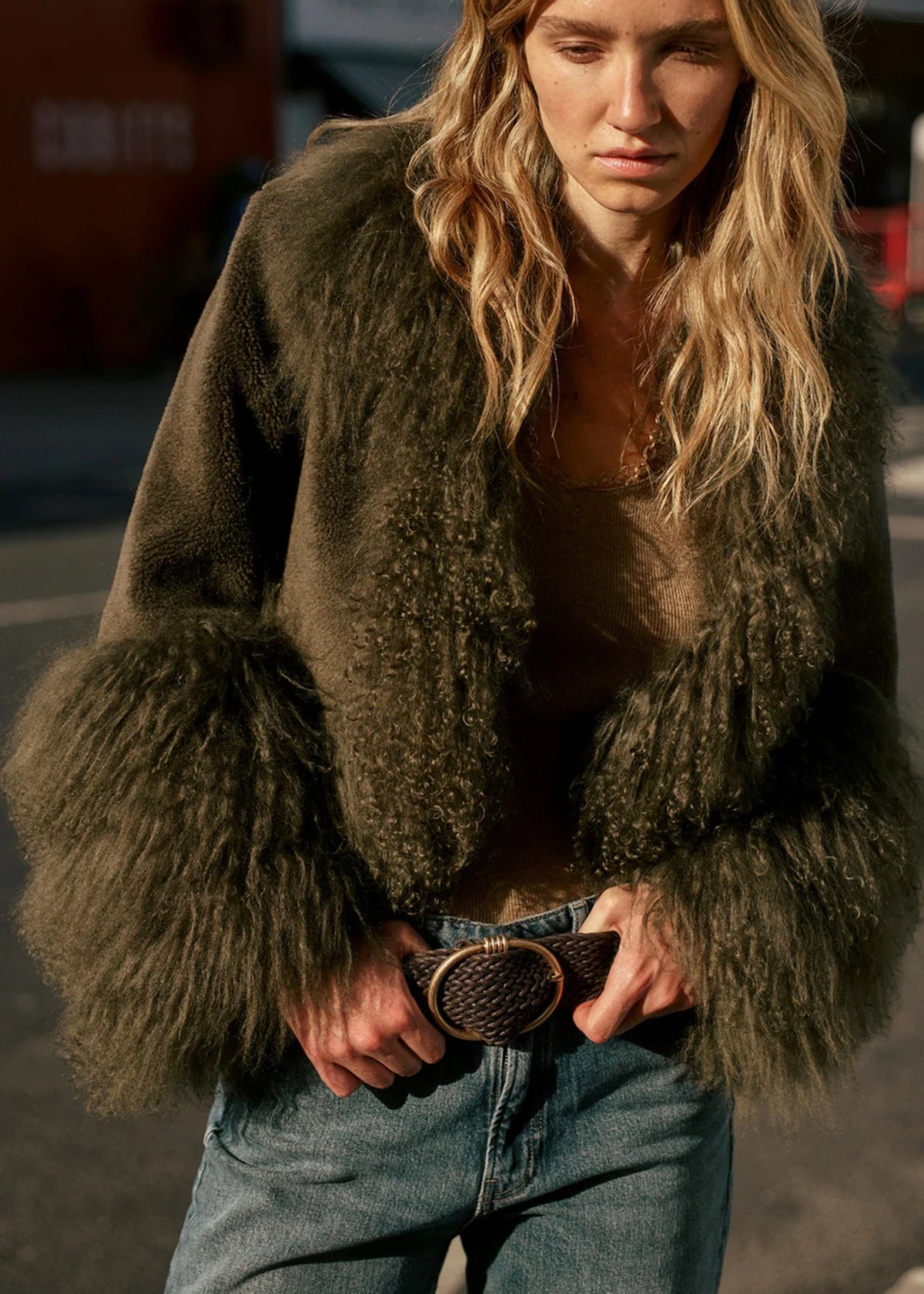 Clover Khaki Wool Lambswool Trim Jacket