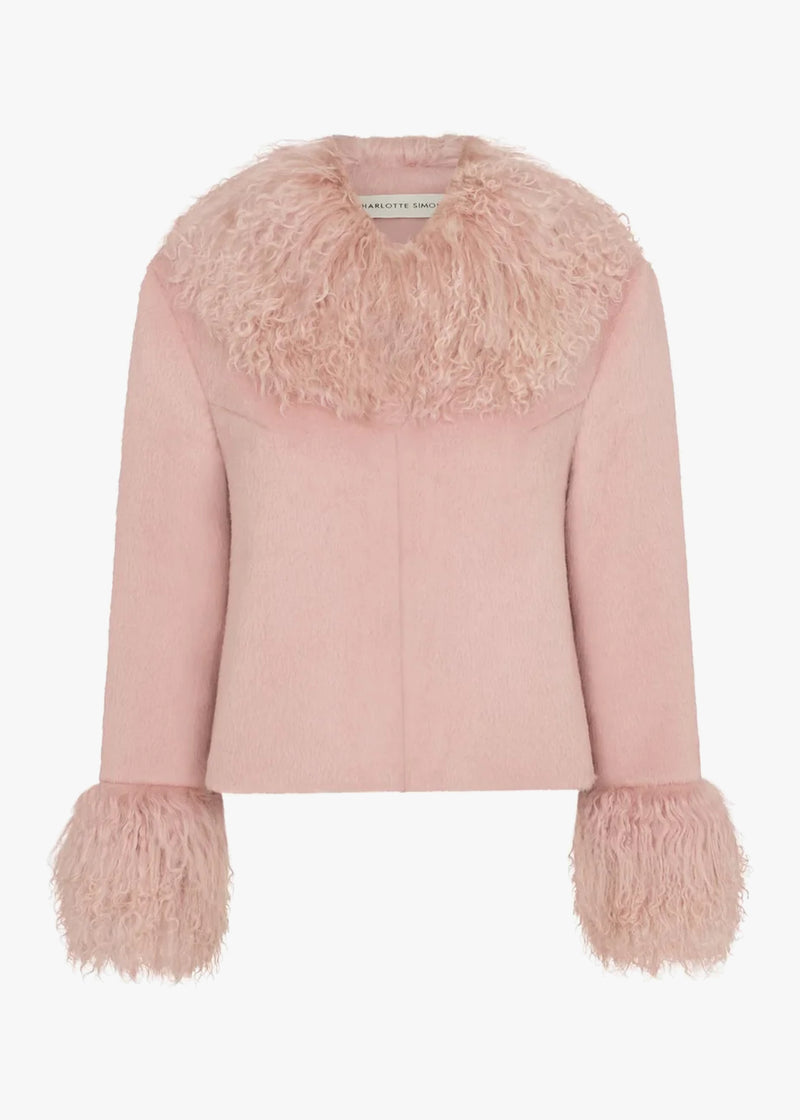 CHARLOTTE SIMONE Dolly Strawberry Milk Lambswool Trim Jacket