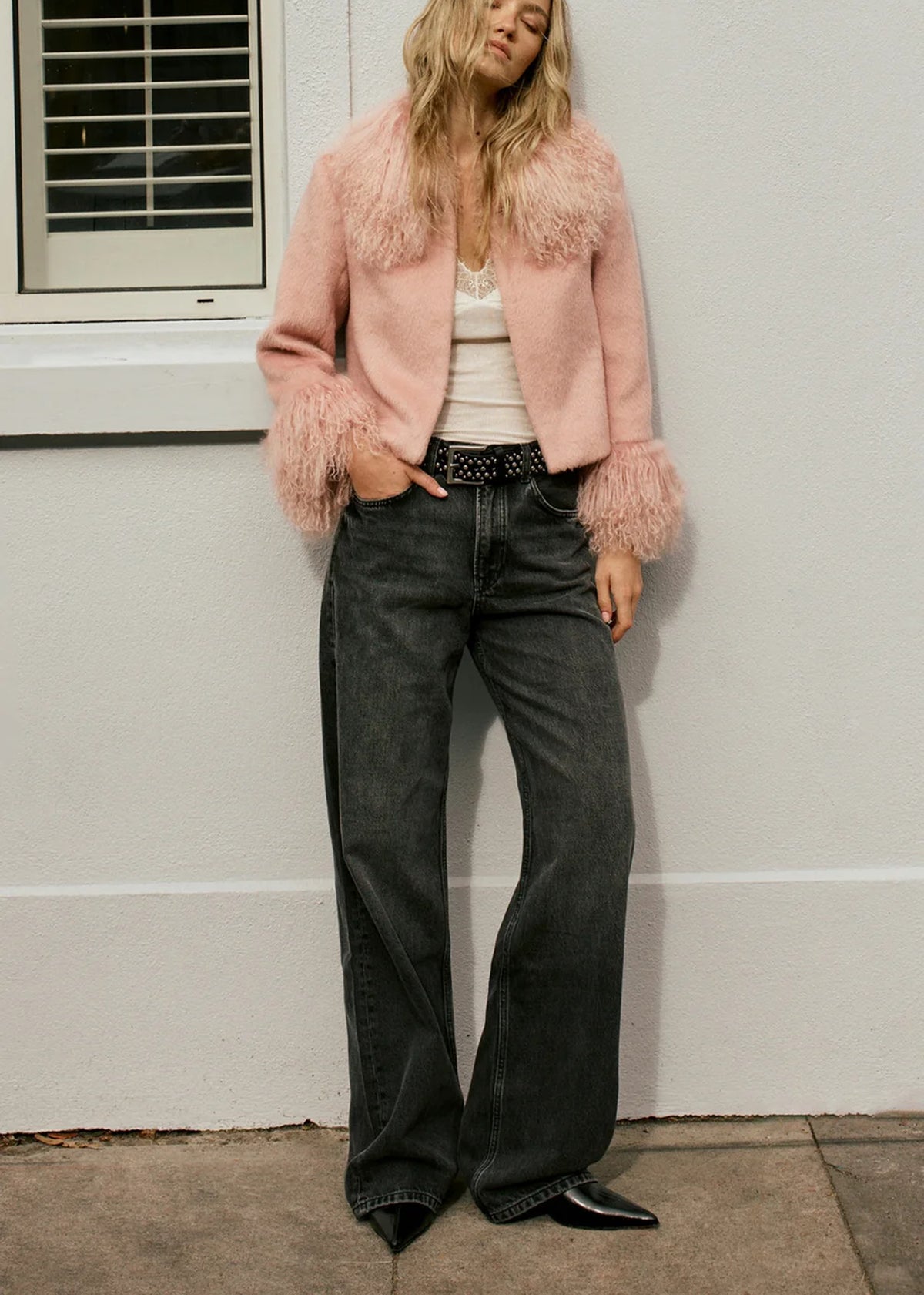 Dolly Strawberry Milk Lambswool Trim Jacket