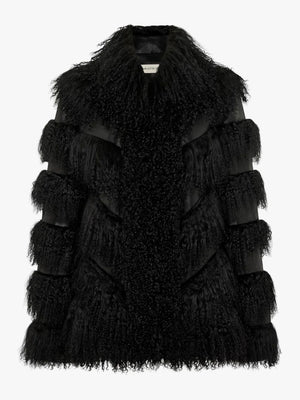 CHARLOTTE SIMONE Lila Black Faux Leather Lambswool Trim Jacket