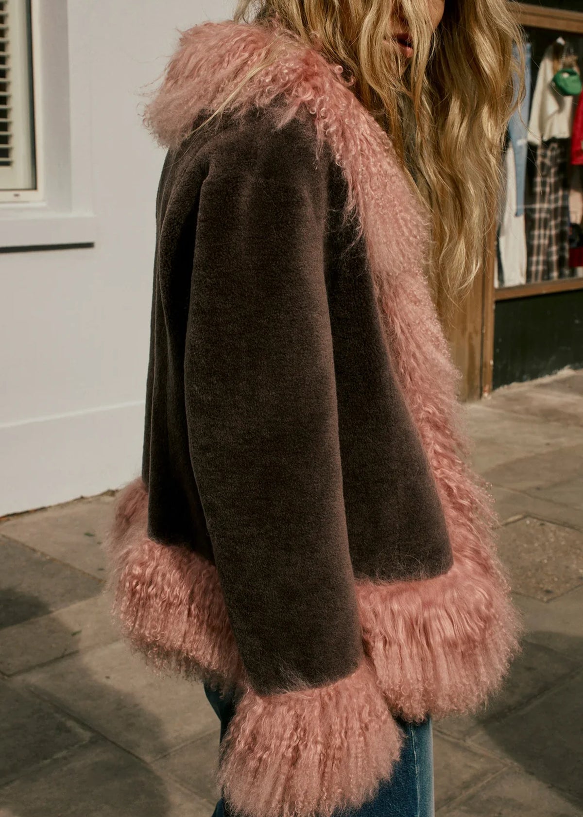 Olive Chocolate and Strawberry Milk Mongolian Trim Jacket